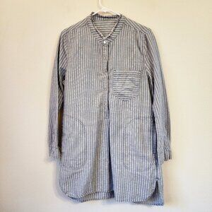 BlankNYC Chambray Striped Shirtdress Gray Women L Linen Blend Preppy Chic Casual